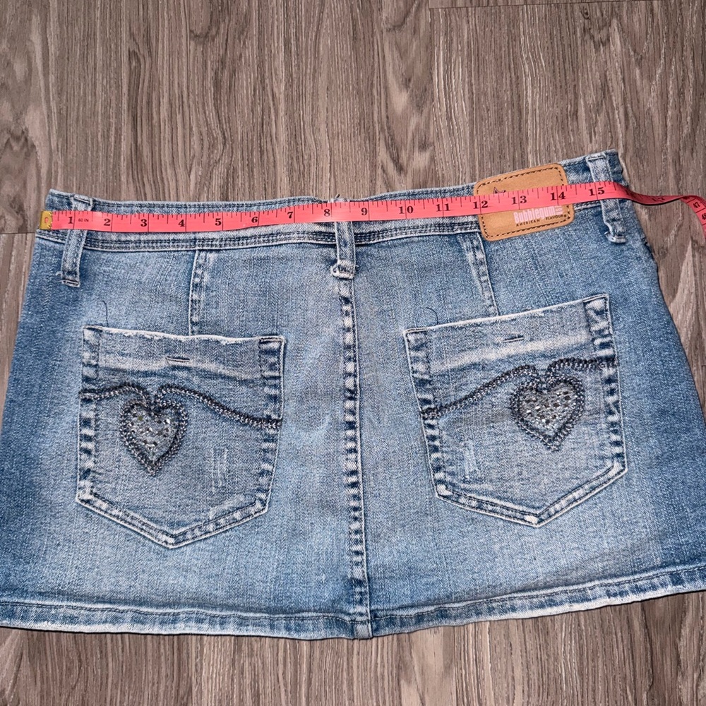 Bubblegum Blue Denim Mini Skirt with Heart Details - Picture 2 of 8